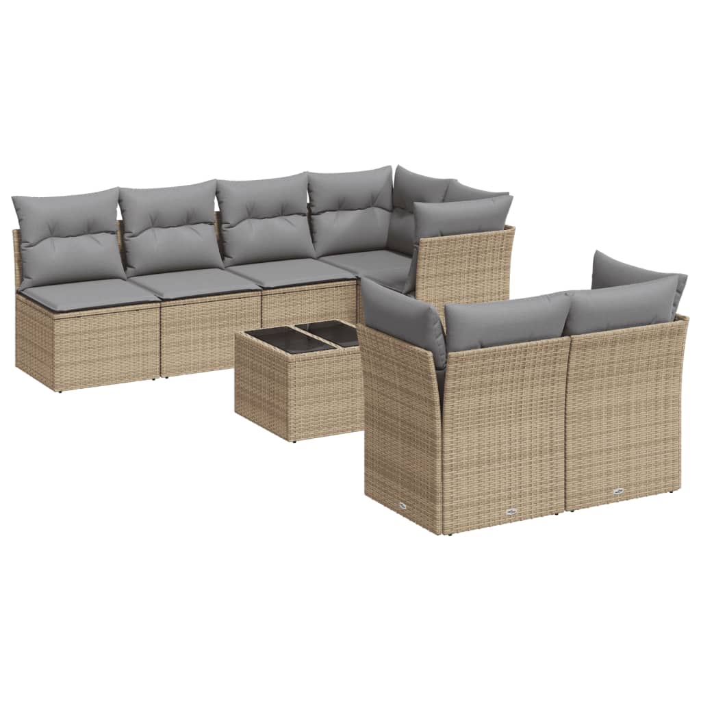 Set Divano da Giardino 8 pz con Cuscini Beige in Polyrattan 3217299