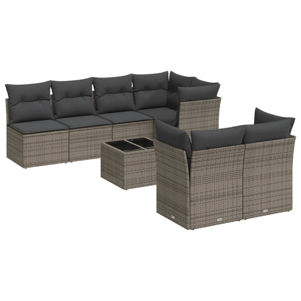 Set Divano da Giardino 8 pz con Cuscini Grigio in Polyrattan 3217300