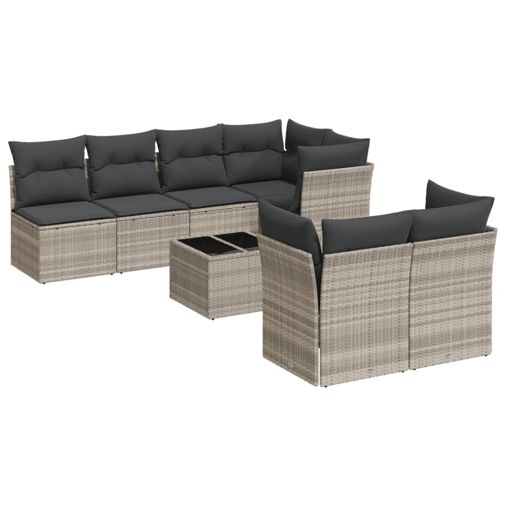 Set Divano da Giardino 8pz con Cuscini Grigio Chiaro Polyrattan