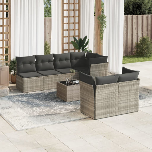 Set Divano da Giardino 8pz con Cuscini Grigio Chiaro Polyrattan