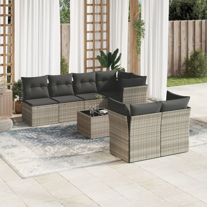 Set Divano da Giardino 8pz con Cuscini Grigio Chiaro Polyrattan