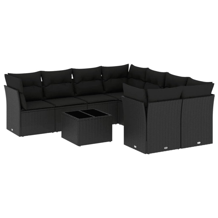 Set Divani da Giardino 9 pz con Cuscini Nero in Polyrattan