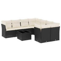 Set Divani da Giardino 9 pz con Cuscini Nero in Polyrattan 3217316