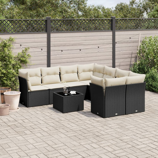 Set Divani da Giardino 9 pz con Cuscini Nero in Polyrattan