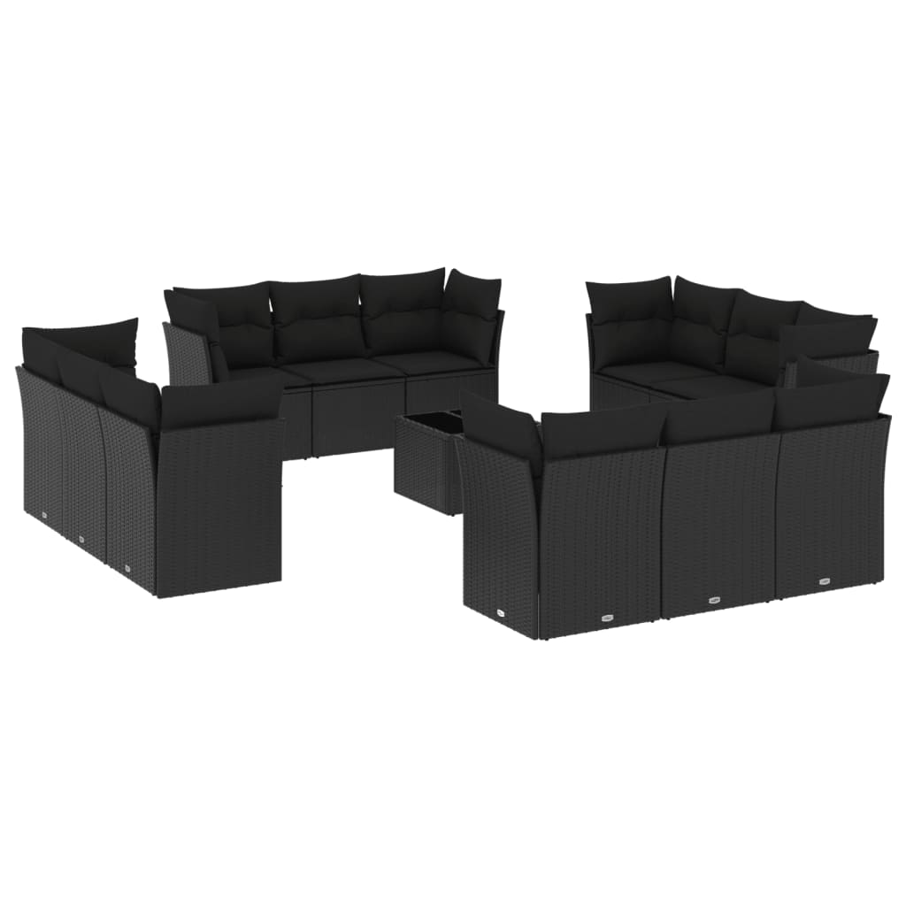 Set Divani da Giardino 13pz con Cuscini Nero in Polyrattan