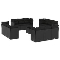 Set Divani da Giardino 13pz con Cuscini Nero in Polyrattan