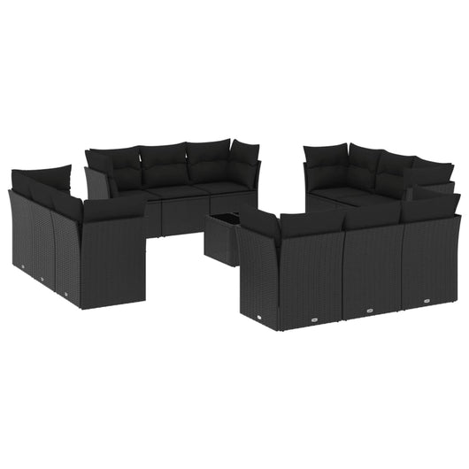 Set Divani da Giardino 13pz con Cuscini Nero in Polyrattan