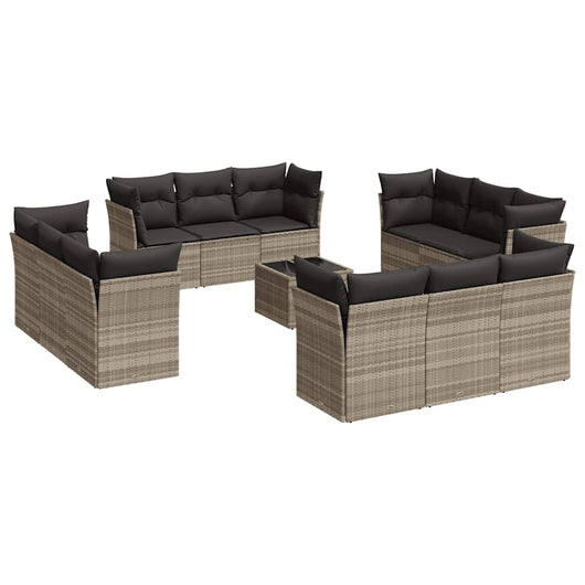 Set Divani Giardino 13 pz con Cuscini Grigio Chiaro Polyrattan