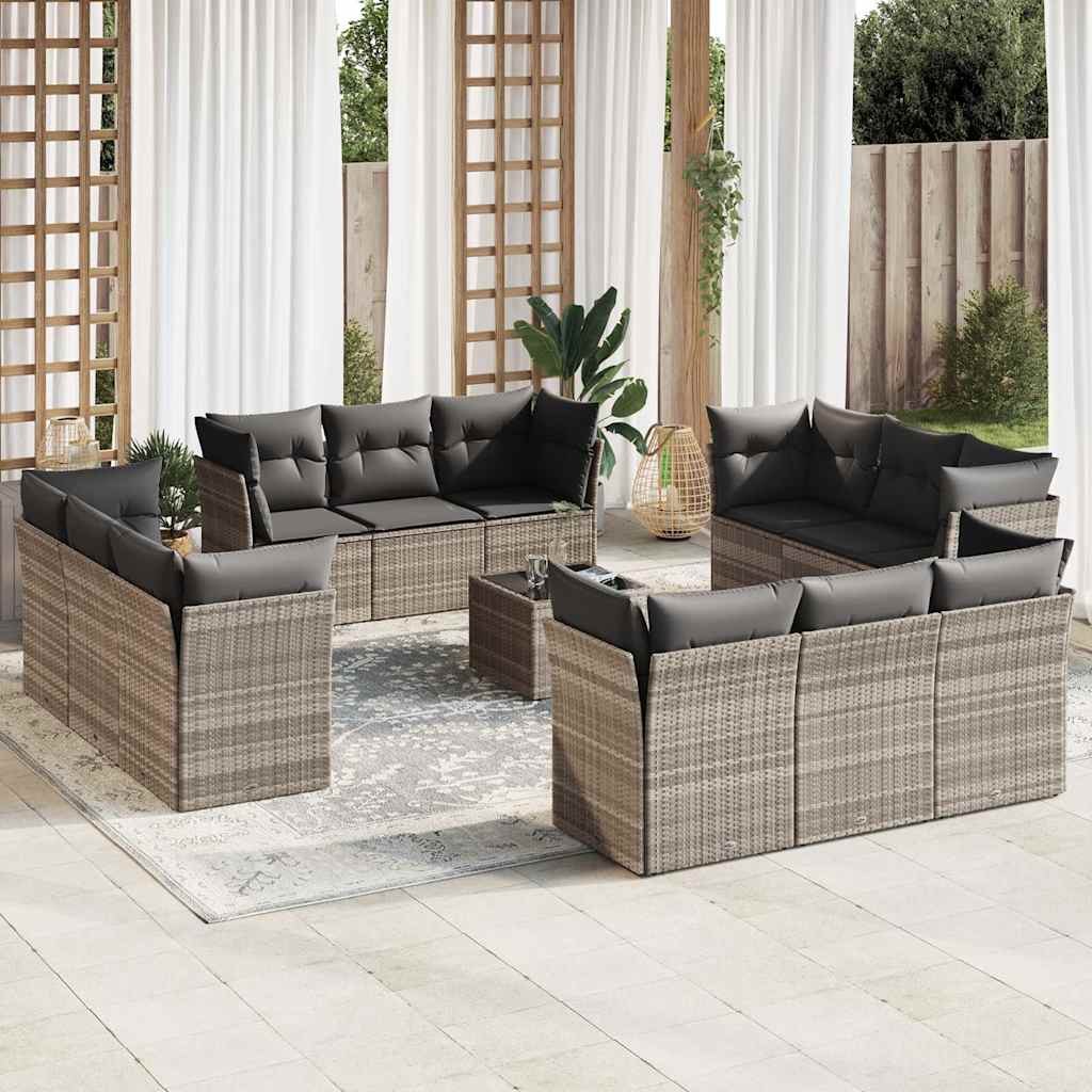 Set Divani Giardino 13 pz con Cuscini Grigio Chiaro Polyrattan