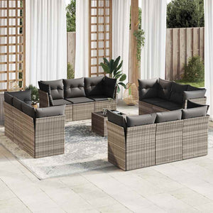 Set Divani Giardino 13 pz con Cuscini Grigio Chiaro Polyrattan