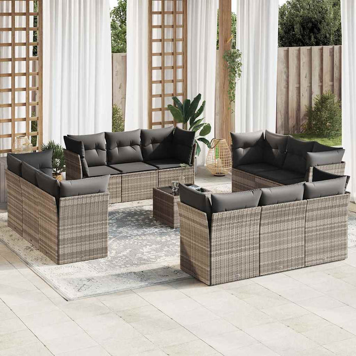 Set Divani Giardino 13 pz con Cuscini Grigio Chiaro Polyrattan