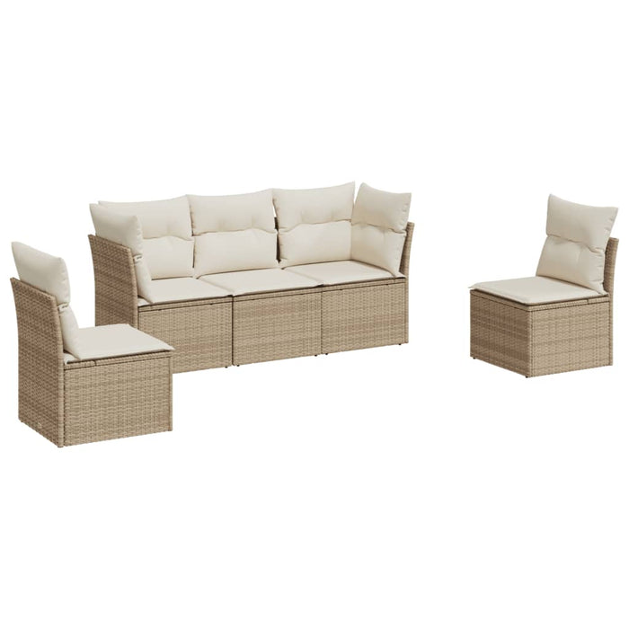 Set Divano da Giardino 5 pz con Cuscini Beige in Polyrattan 3217348