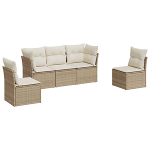 Set Divano da Giardino 5 pz con Cuscini-Sofa da Giardino-Divanetto da esterno Beige in Polyrattan 193977