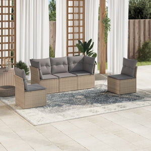 Set Divano da Giardino 5 pz con Cuscini-Sofa da Giardino-Divanetto da esterno Beige in Polyrattan 931877
