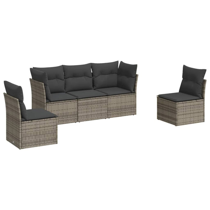 Set Divano da Giardino 5 pz con Cuscini-Sofa da Giardino-Divanetto da esterno Grigio in Polyrattan 704481