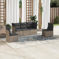 Set Divano da Giardino 5 pz con Cuscini-Sofa da Giardino-Divanetto da esterno Grigio in Polyrattan 704481