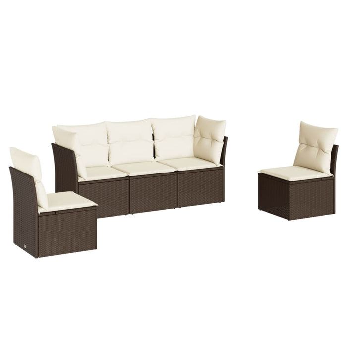 Set Divano da Giardino 5 pz con Cuscini-Sofa da Giardino-Divanetto da esterno Marrone in Polyrattan 106461