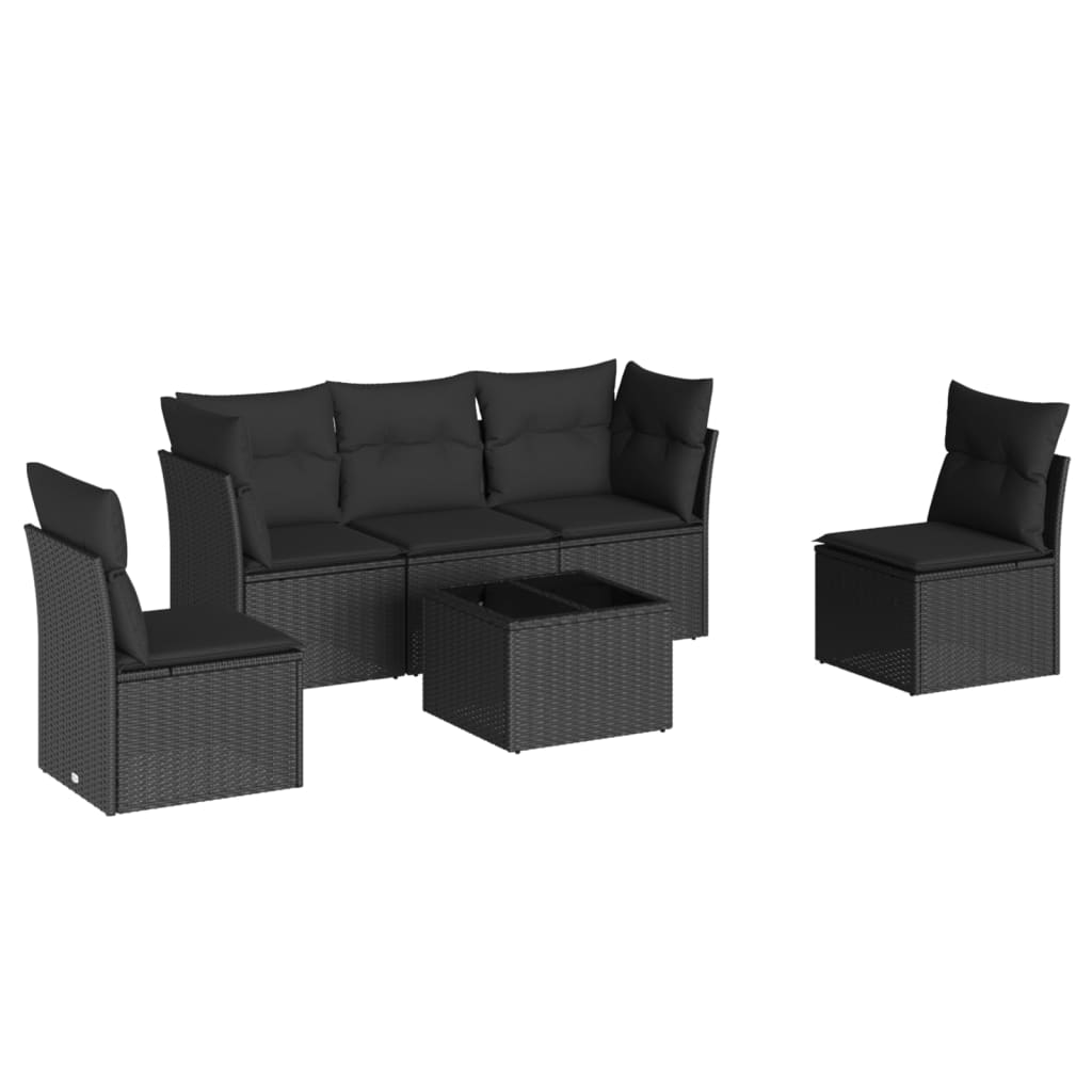 Set Divano da Giardino 6 pz con Cuscini Nero in Polyrattan 3217355