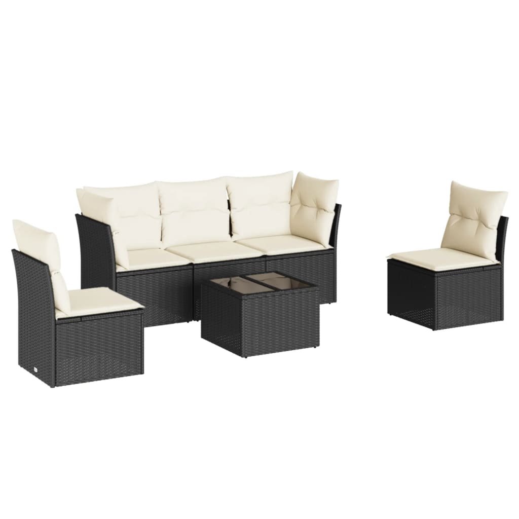 Set Divano da Giardino 6 pz con Cuscini-Sofa da Giardino-Divanetto da esterno Nero in Polyrattan 344956