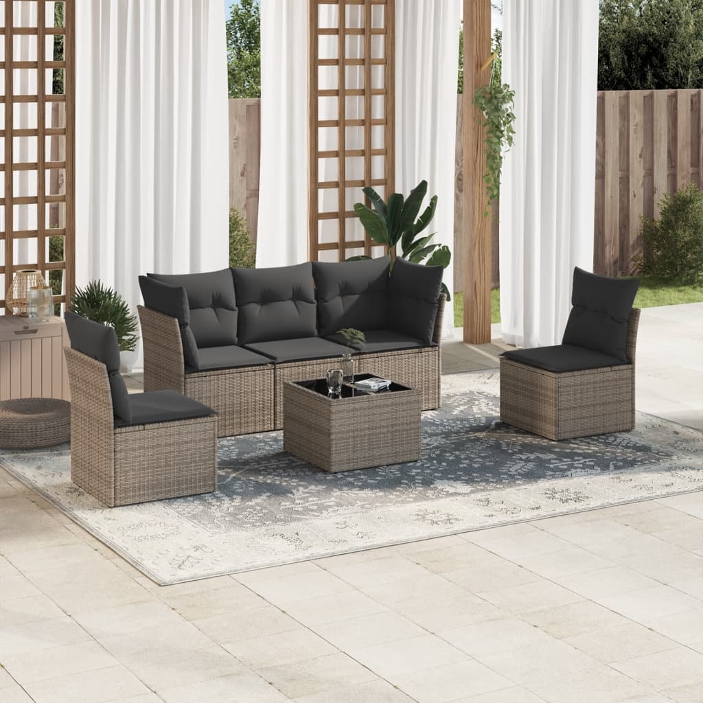Set Divano da Giardino 6 pz con Cuscini-Sofa da Giardino-Divanetto da esterno Grigio in Polyrattan 891011