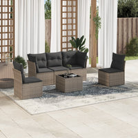 Set Divano da Giardino 6 pz con Cuscini-Sofa da Giardino-Divanetto da esterno Grigio in Polyrattan 891011
