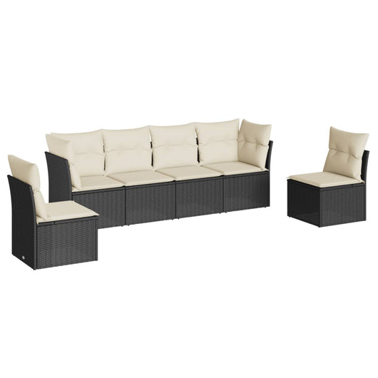 Set Divano da Giardino 6 pz con Cuscini-Sofa da Giardino-Divanetto da esterno Nero in Polyrattan 984195