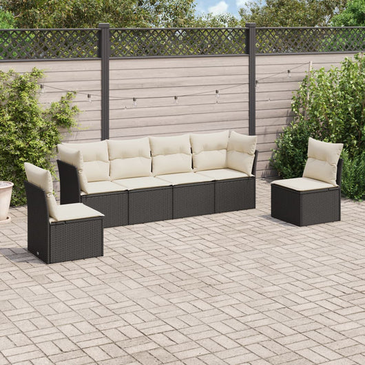 Set Divano da Giardino 6 pz con Cuscini-Sofa da Giardino-Divanetto da esterno Nero in Polyrattan 984195