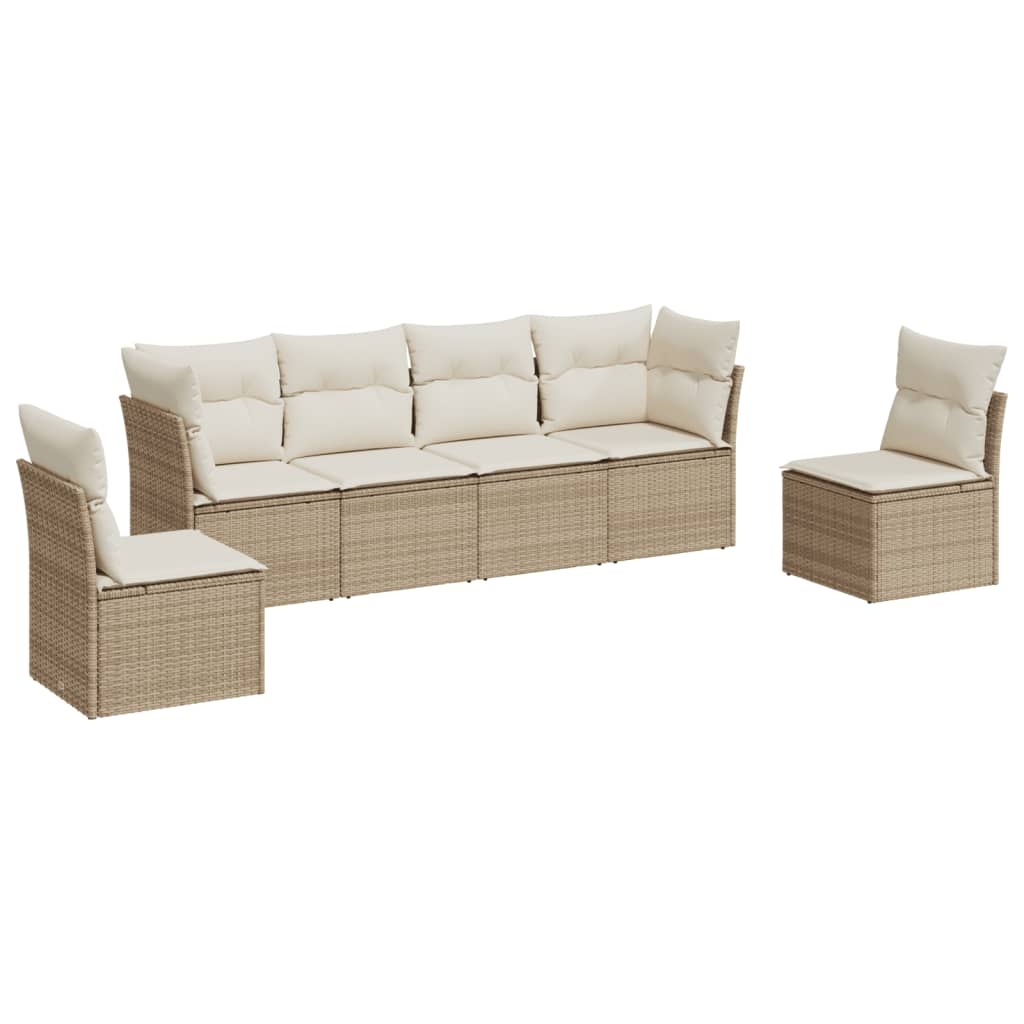 Set Divano da Giardino 6 pz con Cuscini Beige in Polyrattan