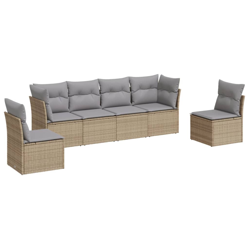 Set Divano da Giardino 6 pz con Cuscini-Sofa da Giardino-Divanetto da esterno Beige in Polyrattan 835425
