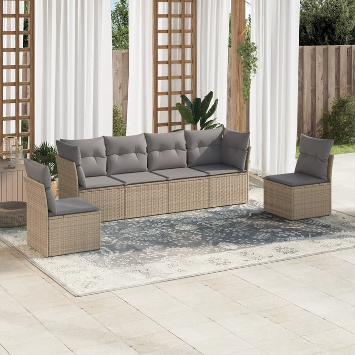 Set Divano da Giardino 6 pz con Cuscini-Sofa da Giardino-Divanetto da esterno Beige in Polyrattan 835425