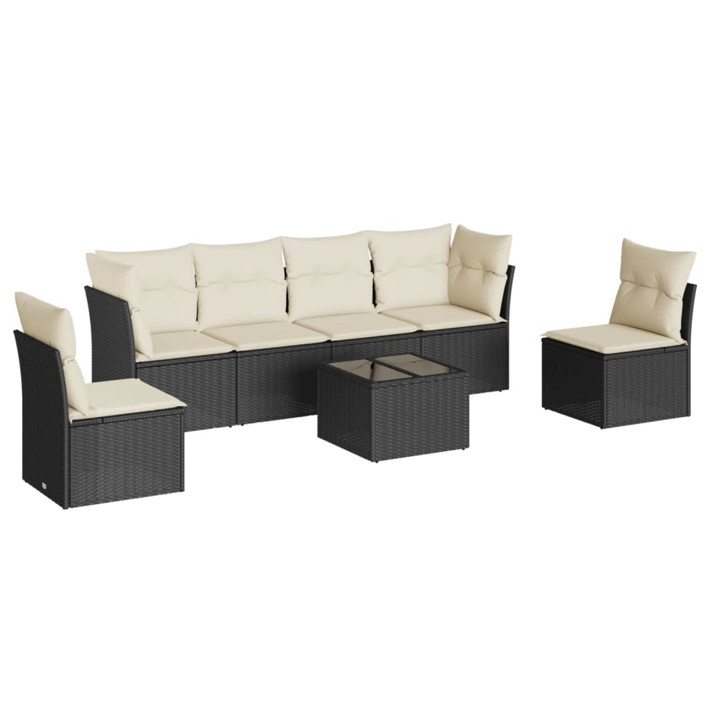 Set Divani da Giardino con Cuscini 7pz Nero Polyrattan