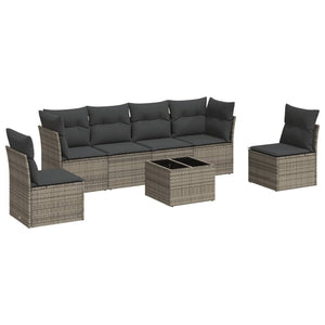 Set Divani da Giardino 7 pz con Cuscini Grigio in Polyrattan