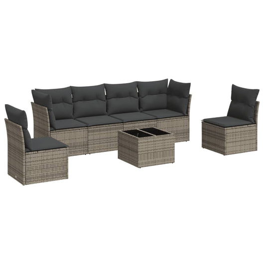 Set Divani da Giardino 7 pz con Cuscini Grigio in Polyrattan