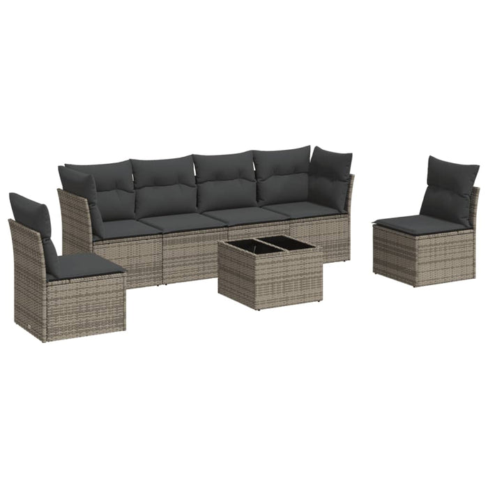 Set Divani da Giardino 7 pz con Cuscini Grigio in Polyrattan