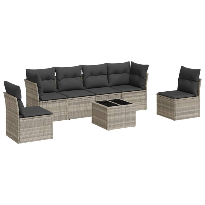 Set Divani da Giardino 7pz con Cuscini Grigio Chiaro Polyrattan