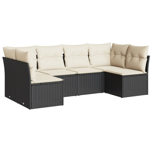 Set Divano da Giardino 6 pz con Cuscini-Sofa da Giardino-Divanetto da esterno Nero in Polyrattan 111236