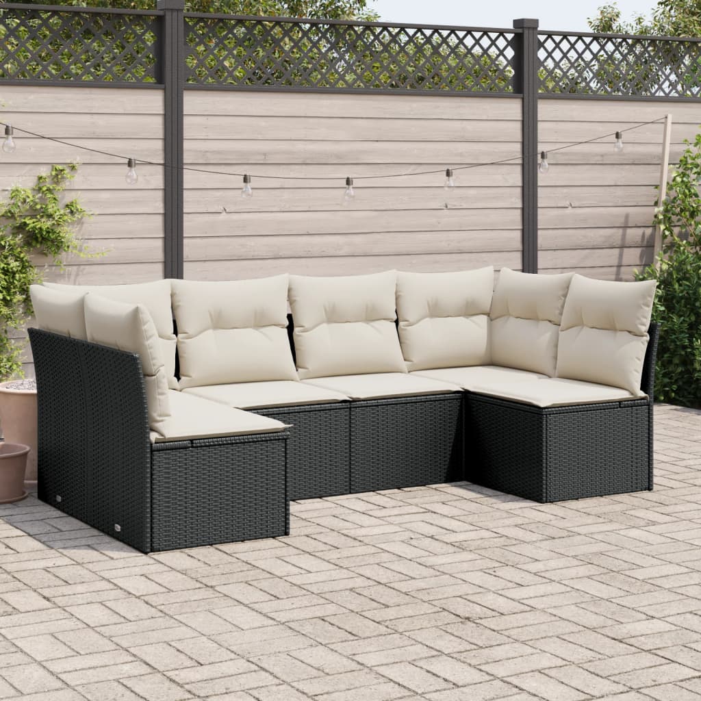 Set Divano da Giardino 6 pz con Cuscini-Sofa da Giardino-Divanetto da esterno Nero in Polyrattan 111236