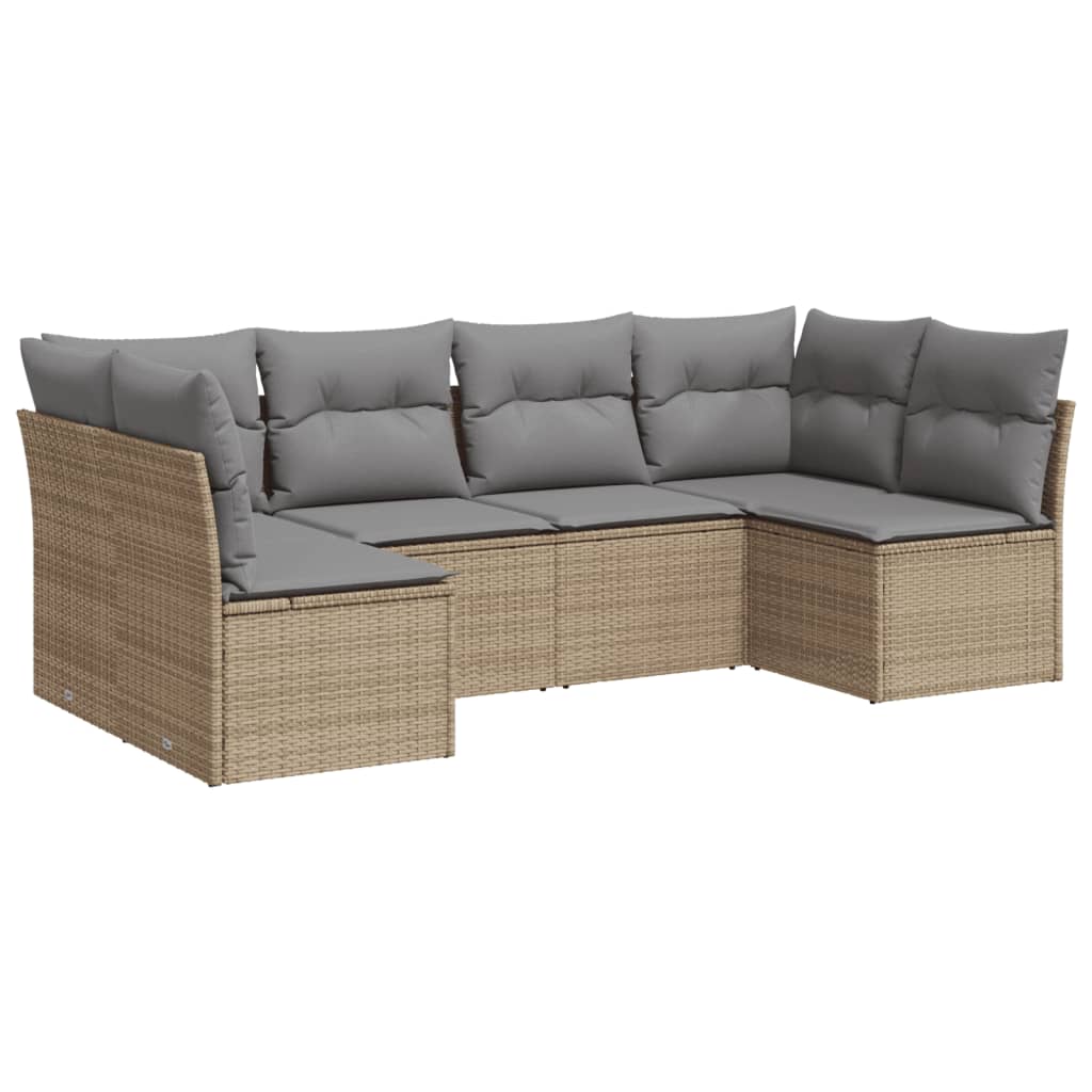 Set Divano da Giardino 6 pz con Cuscini-Sofa da Giardino-Divanetto da esterno Beige in Polyrattan 126774