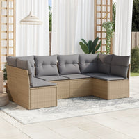 Set Divano da Giardino 6 pz con Cuscini-Sofa da Giardino-Divanetto da esterno Beige in Polyrattan 126774