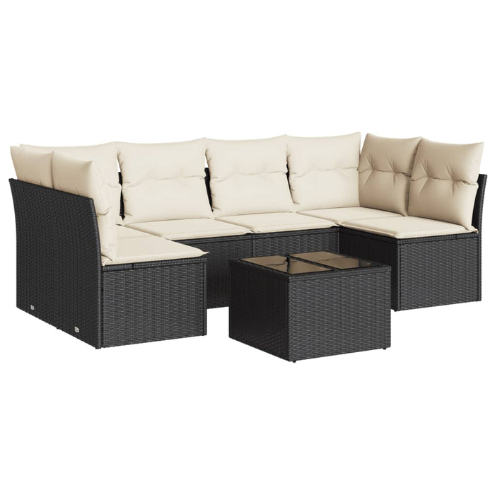 vidaXL Set Divani da Giardino con Cuscini 7pz Nero Polyrattan