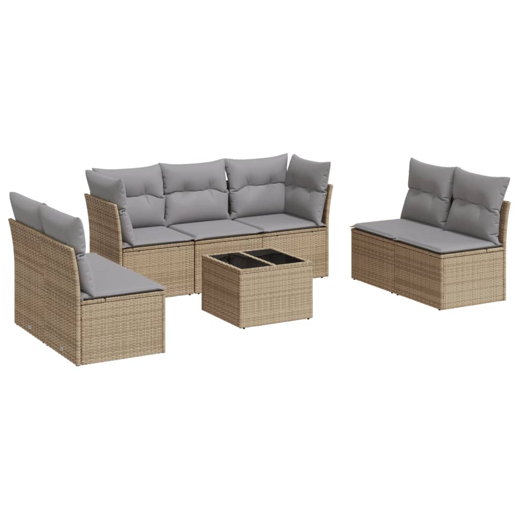 Set Divano da Giardino 8 pz con Cuscini Beige in Polyrattan