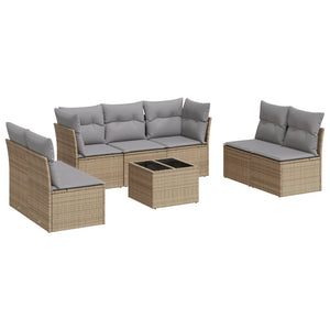 Set Divano da Giardino 8 pz con Cuscini Beige in Polyrattan