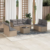 Set Divano da Giardino 8 pz con Cuscini Beige in Polyrattan