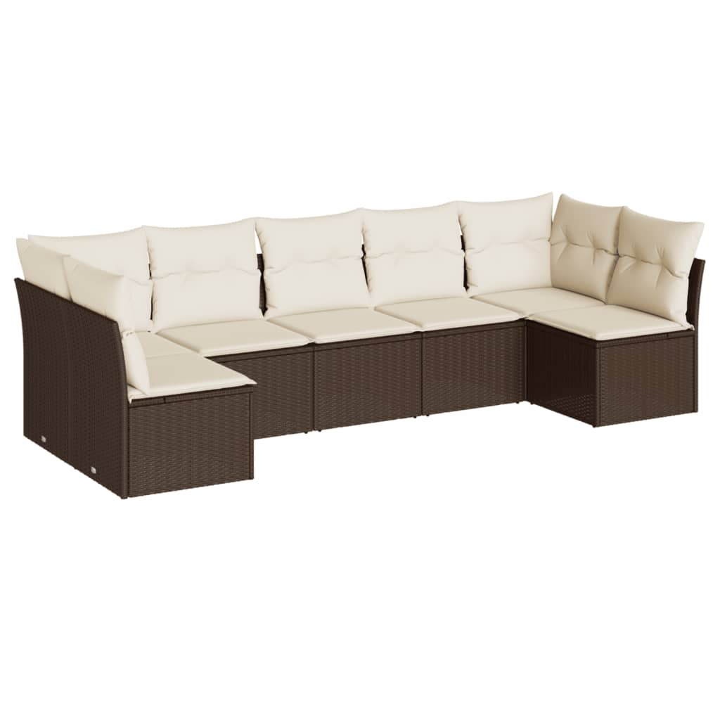 Set Divani da Giardino 7 pz con Cuscini Marrone in Polyrattan 3217433