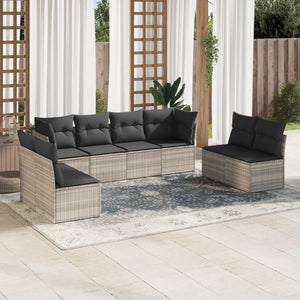 vidaXL Set Divano da Giardino 8pz con Cuscini Grigio Chiaro Polyrattan