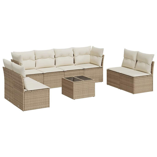 vidaXL Set Divano da Giardino 9 pz con Cuscini Beige in Polyrattan