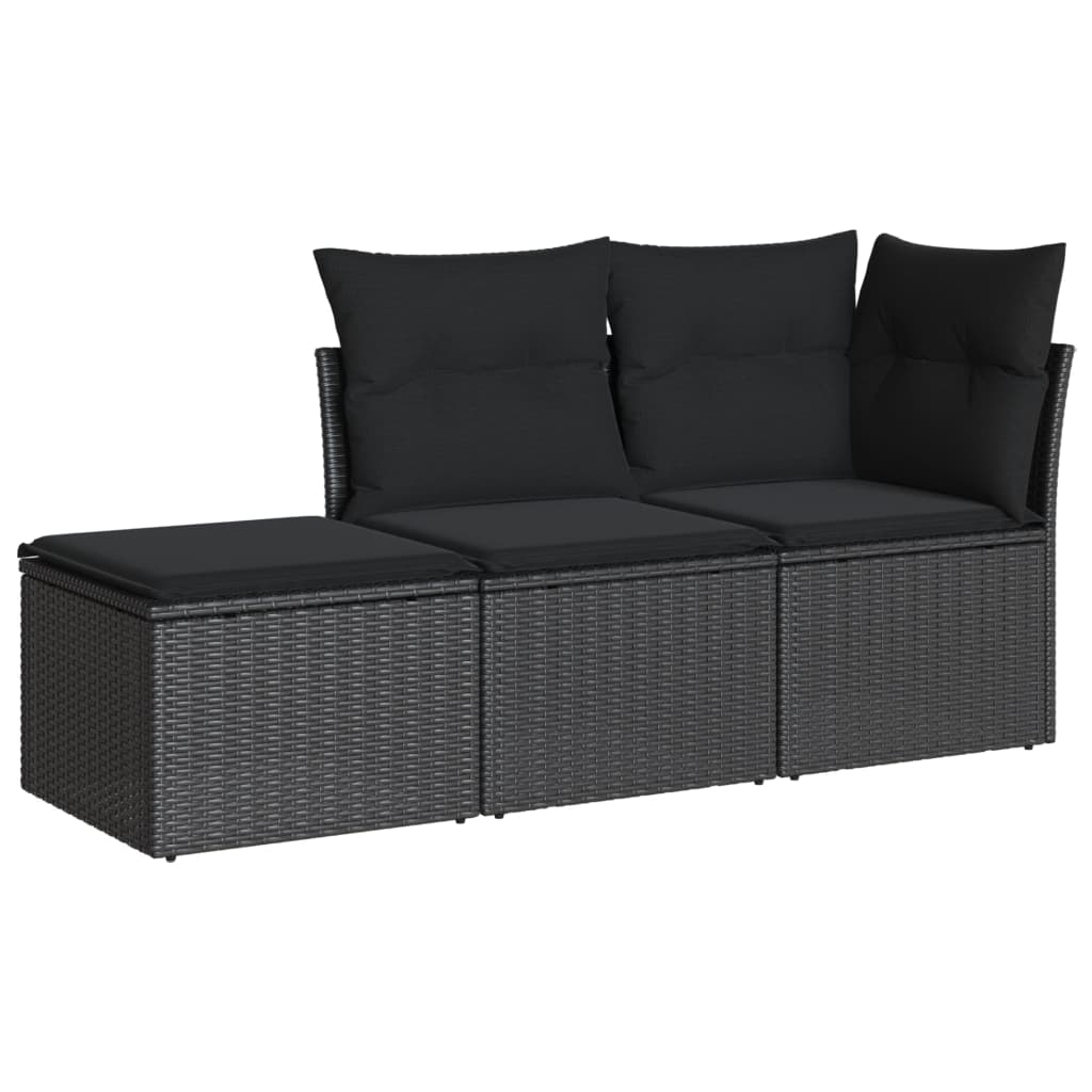 Set Divani da Giardino 3 pz con Cuscini in Polyrattan Nero