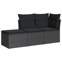 Set Divani da Giardino 3 pz con Cuscini in Polyrattan Nero