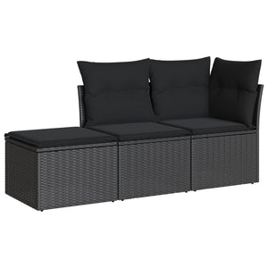 Set Divani da Giardino 3 pz con Cuscini in Polyrattan Nero