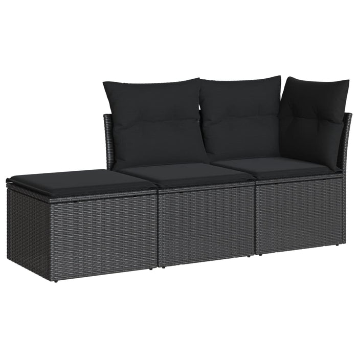Set Divani da Giardino 3 pz con Cuscini in Polyrattan Nero